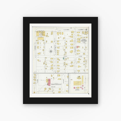 Old map wall art mockup — black gallery frame with white mat — Sanborn Fire Insurance Map from Macomb, Mcdonough County, Illinois (1906), Sheet #0006