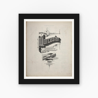 Old map wall art mockup — black gallery frame with white mat — Sanborn Fire Insurance Map from Worcester, Worcester County, Massachusetts (1910), Sheet #0001