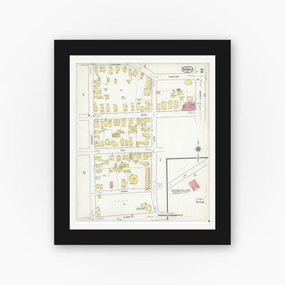 Old map wall art mockup — black gallery frame with white mat — Sanborn Fire Insurance Map from Norwich, Chenango County, New York (1917), Sheet #0002