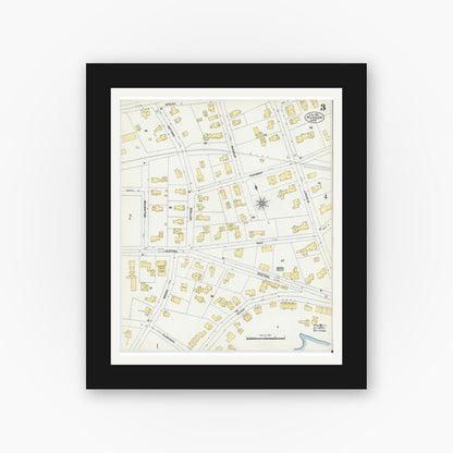 Old map wall art mockup — black gallery frame with white mat — Sanborn Fire Insurance Map from Hudson, Middlesex County, Massachusetts (1903), Sheet #0003
