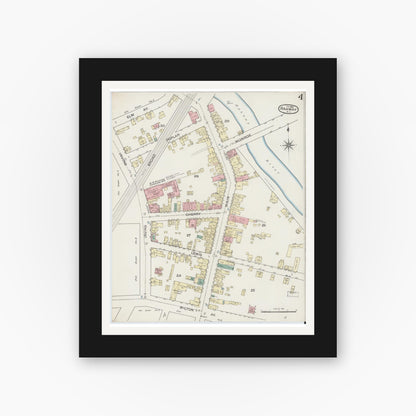 Old map wall art mockup — black gallery frame with white mat — Sanborn Fire Insurance Map from Rahway, Union County, New Jersey (1886), Sheet #0004