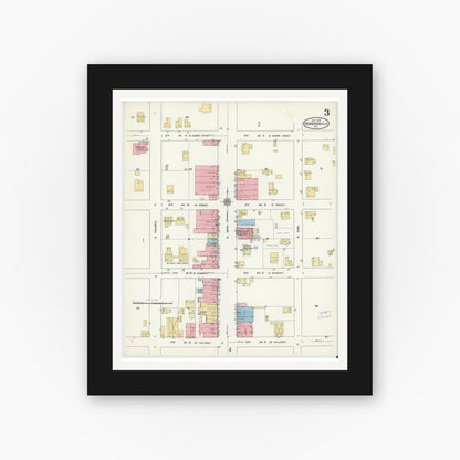 Old map wall art mockup — black gallery frame with white mat — Sanborn Fire Insurance Map from Hendersonville, Henderson County, North Carolina (1912), Sheet #0003