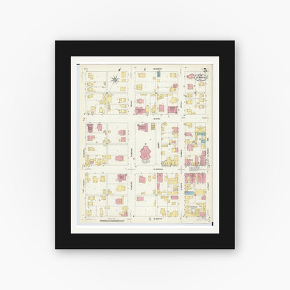 Old map wall art mockup — black gallery frame with white mat — Sanborn Fire Insurance Map from Saint Marys, Auglaize County, Ohio (1907), Sheet #0005