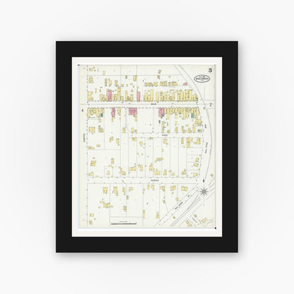 Old map wall art mockup — black gallery frame with white mat — Sanborn Fire Insurance Map from Braidwood, Will County, Illinois (1898), Sheet #0003