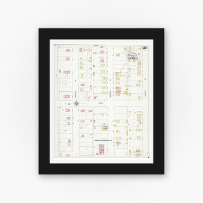 Old map wall art mockup — black gallery frame with white mat — Sanborn Fire Insurance Map from Mankato, Blue Earth County, Minnesota (1908), Sheet #0029