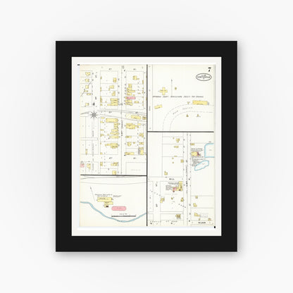 Old map wall art mockup — black gallery frame with white mat — Sanborn Fire Insurance Map from Centerville, Appanoose County, Iowa (1898), Sheet #0007