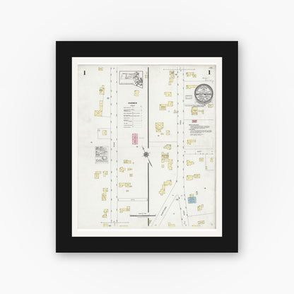 Old map wall art mockup — black gallery frame with white mat — Sanborn Fire Insurance Map from Westwood, Norfolk County, Massachusetts (1927), Sheet #0001