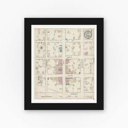 Old map wall art mockup — black gallery frame with white mat — Sanborn Fire Insurance Map from Bourbon, Marshall County, Indiana (1886) - Complete Map Set