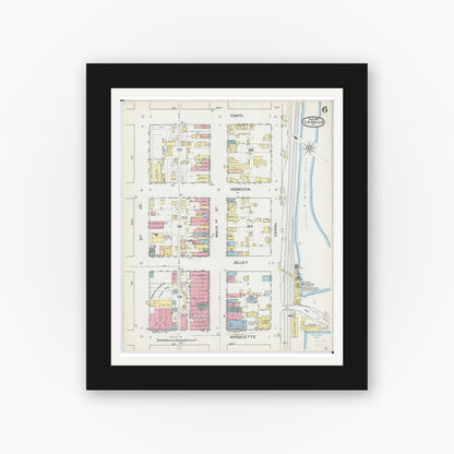Old map wall art mockup — black gallery frame with white mat — Sanborn Fire Insurance Map from La Salle, La Salle County, Illinois (1892), Sheet #0006