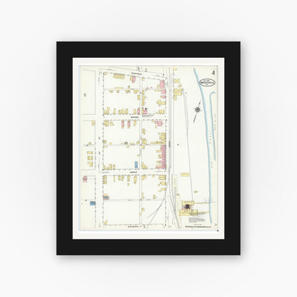 Old map wall art mockup — black gallery frame with white mat — Sanborn Fire Insurance Map from Wrightsville, York County, Pennsylvania (1909), Sheet #0004
