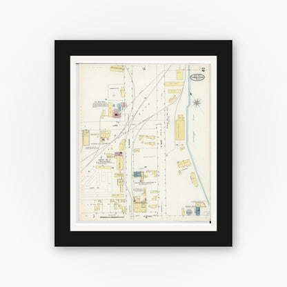 Old map wall art mockup — black gallery frame with white mat — Sanborn Fire Insurance Map from Cheboygan, Cheboygan County, Michigan (1907), Sheet #0002