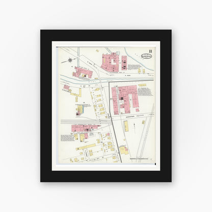 Old map wall art mockup — black gallery frame with white mat — Sanborn Fire Insurance Map from Miamisburg, Montgomery County, Ohio (1911), Sheet #0011
