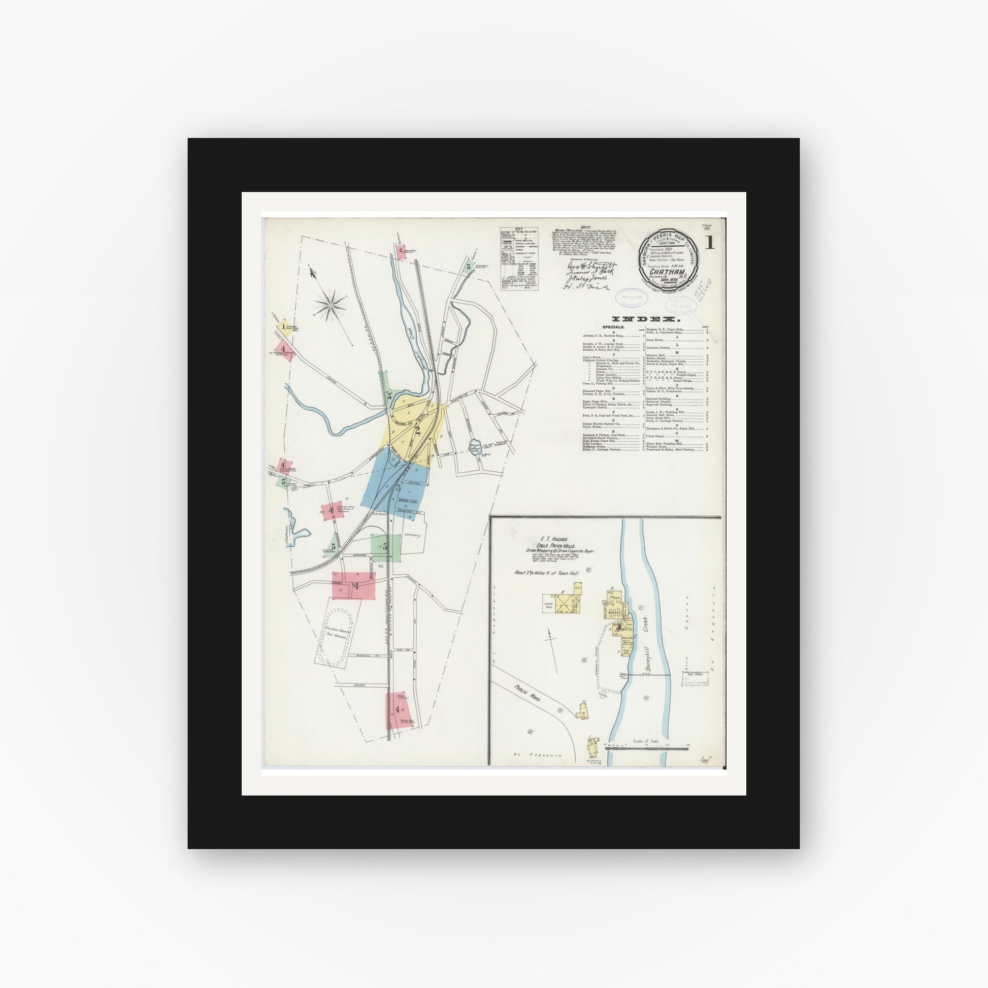 Old map wall art mockup — black gallery frame with white mat — Sanborn Fire Insurance Map from Chatham, Columbia County, New York (1898) - Complete Map Set