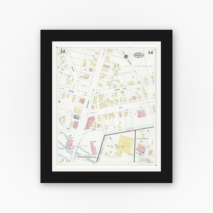 Old map wall art mockup — black gallery frame with white mat — Sanborn Fire Insurance Map from Ann Arbor, Washtenaw County, Michigan (1925), Sheet #0014