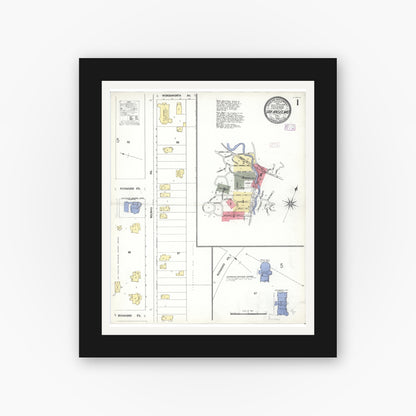 Old map wall art mockup — black gallery frame with white mat — Sanborn Fire Insurance Map from San Anselmo, Marin County, California (1909) - Complete Map Set