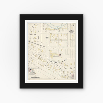 Old map wall art mockup — black gallery frame with white mat — Sanborn Fire Insurance Map from Melrose, Stearns County, Minnesota (1914), Sheet #0005