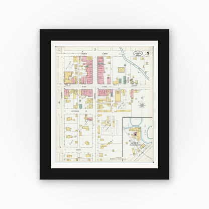 Old map wall art mockup — black gallery frame with white mat — Sanborn Fire Insurance Map from Sparta, Monroe County, Wisconsin (1900), Sheet #0003