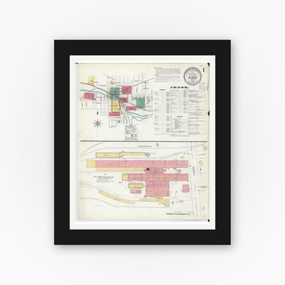 Old map wall art mockup — black gallery frame with white mat — Sanborn Fire Insurance Map from Albion, Calhoun County, Michigan (1907), Sheet #0001