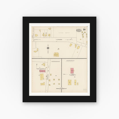 Old map wall art mockup — black gallery frame with white mat — Sanborn Fire Insurance Map from Quincy, Gadsden County, Florida (1922), Sheet #0010
