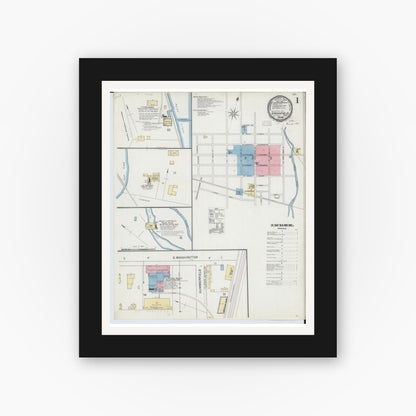 Old map wall art mockup — black gallery frame with white mat — Sanborn Fire Insurance Map from Greenfield, Highland County, Ohio (1893) - Complete Map Set