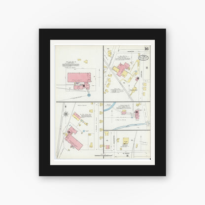 Old map wall art mockup — black gallery frame with white mat — Sanborn Fire Insurance Map from Raleigh, Wake County, North Carolina (1896), Sheet #0016