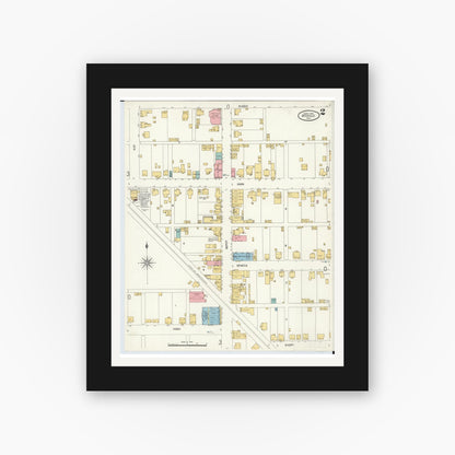 Old map wall art mockup — black gallery frame with white mat — Sanborn Fire Insurance Map from Byesville, Guernsey County, Ohio (1905), Sheet #0002