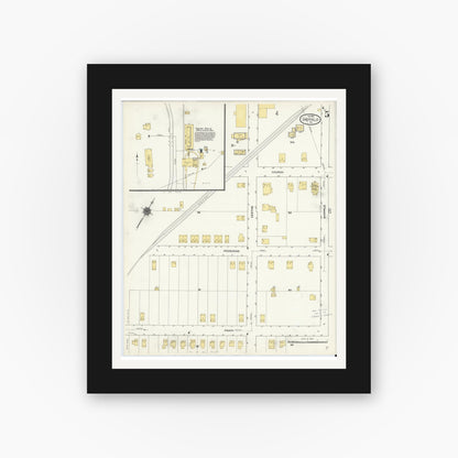 Old map wall art mockup — black gallery frame with white mat — Sanborn Fire Insurance Map from Sheffield, Warren County, Pennsylvania (1910), Sheet #0005