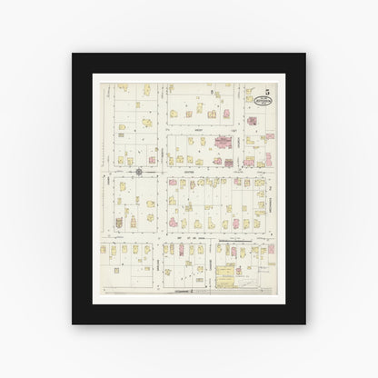 Old map wall art mockup — black gallery frame with white mat — Sanborn Fire Insurance Map from Jefferson, Jefferson County, Wisconsin (1914), Sheet #0005