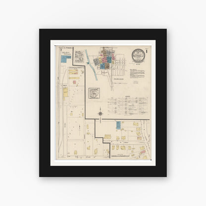 Old map wall art mockup — black gallery frame with white mat — Sanborn Fire Insurance Map from Westerville, Franklin County, Ohio (1922), Sheet #0001