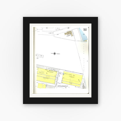 Old map wall art mockup — black gallery frame with white mat — Sanborn Fire Insurance Map from Honolulu, Oahu County, Hawaii (1955), Sheet #0150