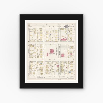 Old map wall art mockup — black gallery frame with white mat — Sanborn Fire Insurance Map from Bemidji, Beltrami County, Minnesota (1922), Sheet #0007