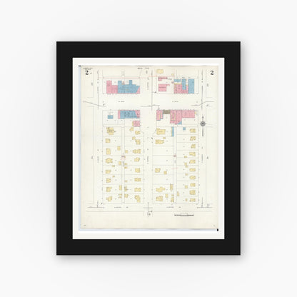Old map wall art mockup — black gallery frame with white mat — Sanborn Fire Insurance Map from Osborn, Greene County, Ohio (1943), Sheet #0002
