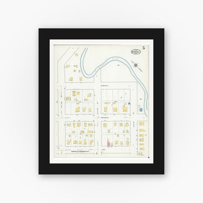 Old map wall art mockup — black gallery frame with white mat — Sanborn Fire Insurance Map from Marshall, Lyon County, Minnesota (1917), Sheet #0005