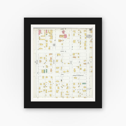 Old map wall art mockup — black gallery frame with white mat — Sanborn Fire Insurance Map from De Pere, Brown County, Wisconsin (1900), Sheet #0010