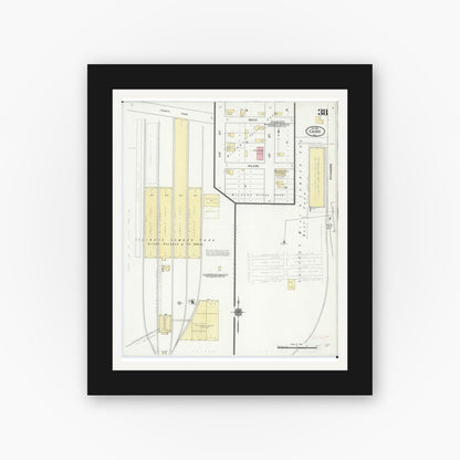 Old map wall art mockup — black gallery frame with white mat — Sanborn Fire Insurance Map from Cairo, Alexander County, Illinois (1914), Sheet #0038
