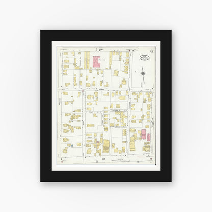 Old map wall art mockup — black gallery frame with white mat — Sanborn Fire Insurance Map from Waltham, Middlesex County, Massachusetts (1911), Sheet #0006