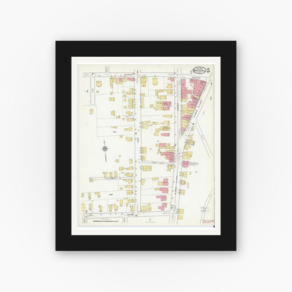 Old map wall art mockup — black gallery frame with white mat — Sanborn Fire Insurance Map from Whitehall, Washington County, New York (1916), Sheet #0005