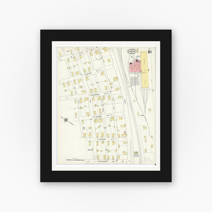Old map wall art mockup — black gallery frame with white mat — Sanborn Fire Insurance Map from Ridgway, Elk County, Pennsylvania (1915), Sheet #0010