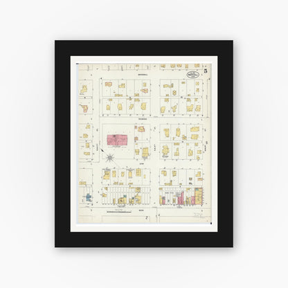Old map wall art mockup — black gallery frame with white mat — Sanborn Fire Insurance Map from Marshall, Lyon County, Minnesota (1902), Sheet #0005