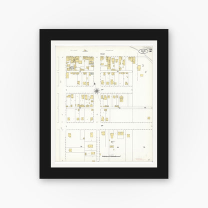 Old map wall art mockup — black gallery frame with white mat — Sanborn Fire Insurance Map from Niles, Alameda County, California (1907), Sheet #0002