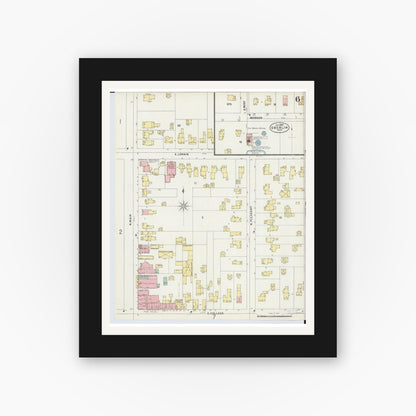 Old map wall art mockup — black gallery frame with white mat — Sanborn Fire Insurance Map from Oberlin, Lorain County, Ohio (1897), Sheet #0006