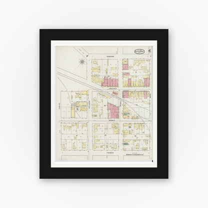 Old map wall art mockup — black gallery frame with white mat — Sanborn Fire Insurance Map from Beaumont, Jefferson County, Texas (1894), Sheet #0004