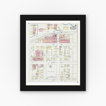 Old map wall art mockup — black gallery frame with white mat — Sanborn Fire Insurance Map from Rock Island, Rock Island County, Illinois (1892), Sheet #0006