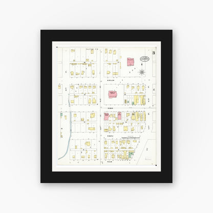 Old map wall art mockup — black gallery frame with white mat — Sanborn Fire Insurance Map from Cherokee, Cherokee County, Iowa (1899), Sheet #0003