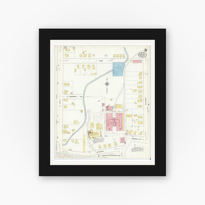 Old map wall art mockup — black gallery frame with white mat — Sanborn Fire Insurance Map from Newark, Wayne County, New York (1912), Sheet #0003
