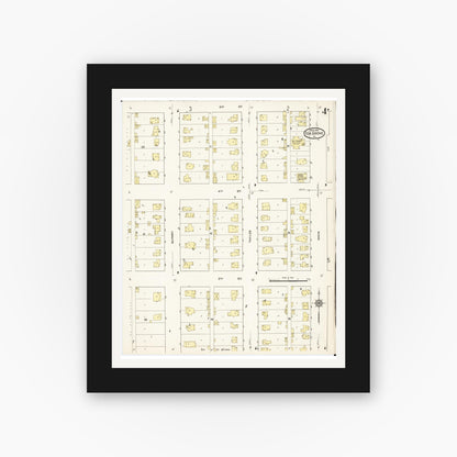 Old map wall art mockup — black gallery frame with white mat — Sanborn Fire Insurance Map from Ida Grove, Ida County, Iowa (1915), Sheet #0004