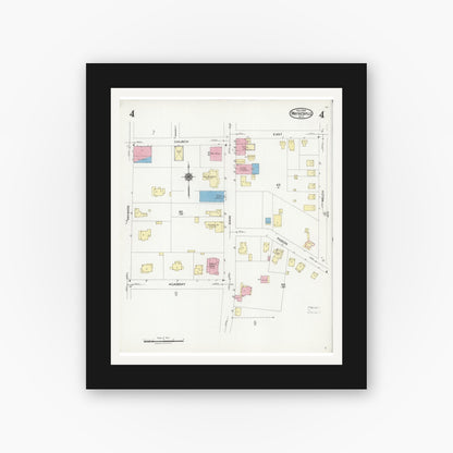 Old map wall art mockup — black gallery frame with white mat — Sanborn Fire Insurance Map from Waynesville, Haywood County, North Carolina (1924), Sheet #0004