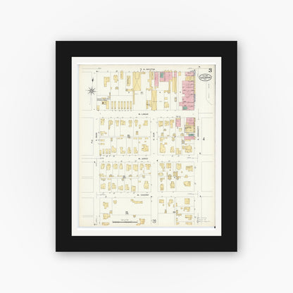 Old map wall art mockup — black gallery frame with white mat — Sanborn Fire Insurance Map from Sherman, Grayson County, Texas (1908), Sheet #0003