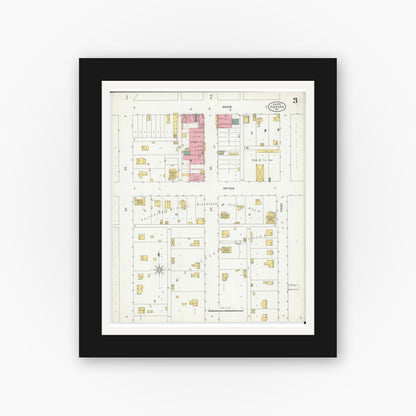 Old map wall art mockup — black gallery frame with white mat — Sanborn Fire Insurance Map from Odessa, Lafayette County, Missouri (1900), Sheet #0003