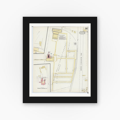 Old map wall art mockup — black gallery frame with white mat — Sanborn Fire Insurance Map from Ironton, Lawrence County, Ohio (1893), Sheet #0016